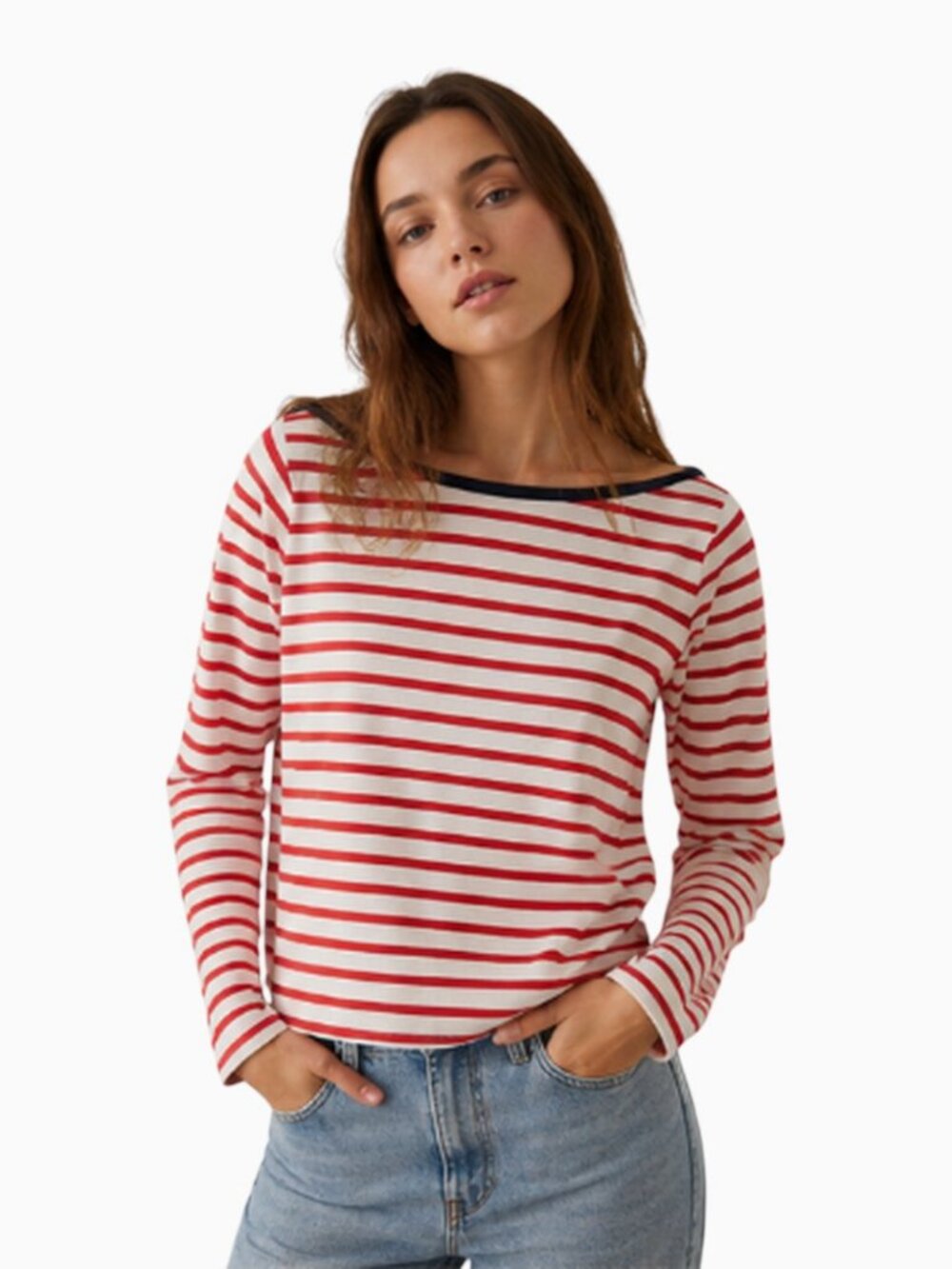NWT GREY STATE SPA WHITE/TRUE RED COASTAL TEE  SIZE 1 STRIPED LONG SLEEVE